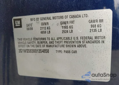 2008 Chevrolet Impala Police from USA, damaged, VIN 2G1WS583X81354858